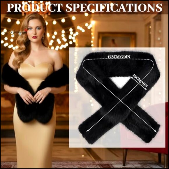 Faux Fur Shawl Wrap 70 Inch Long Winter Scarf for Special Occasions - Picture 5 of 7